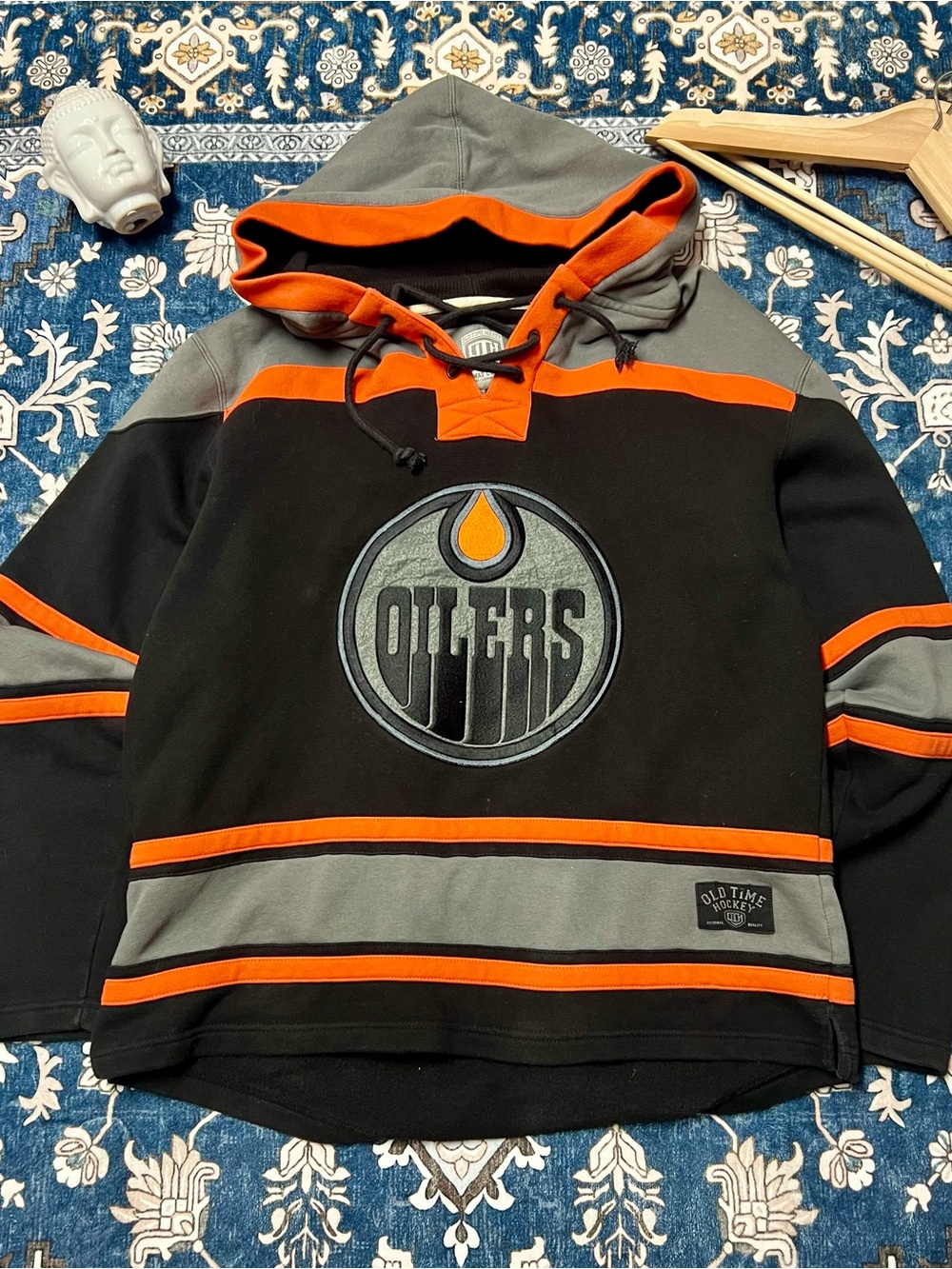 Edmonton Oilers Black & Gray Hooded Sweatshirt with Orange Trim